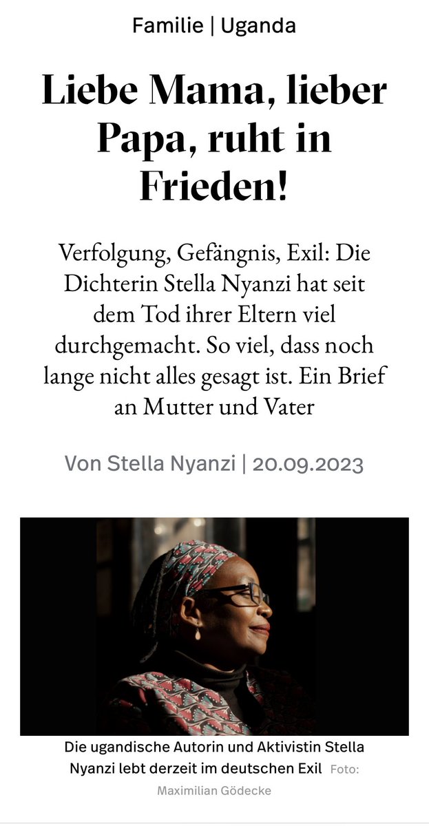 Stella Nyanzi (@drstellanyanzi) on Twitter photo My letter to my dead parents that was published by <a href="/Kulturaustausch/">KULTURAUSTAUSCH</a> is now online in both English (original) and German (translation). Links to either version are:
kulturaustausch.de/en/issues/issu…
kulturaustausch.de/ausgaben/ausga… My letter to my dead parents that was published by <a href="/Kulturaustausch/">KULTURAUSTAUSCH</a> is now online in both English (original) and German (translation). Links to either version are:
kulturaustausch.de/en/issues/issu…
kulturaustausch.de/ausgaben/ausga…