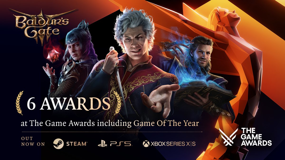 What a night. Thank you to everyone who voted in #TheGameAwards. Baldur's Gate 3 is out now on PlayStation 5, PC, and Xbox Series X|S