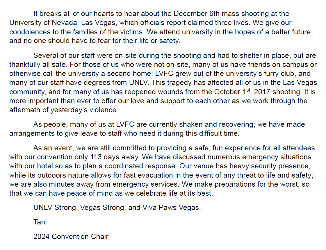 LVFC has prepared a statement in light of yesterday's UNLV shooting.

#UNLVstrong #VegasStrong