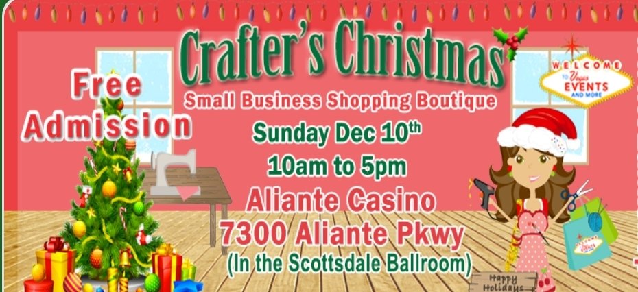 Support Las Vegas small businesses this holiday season by stopping at Aliante this Sunday for Crafters Christmas. Dozens of vendors with gifts, art, treats, and more.

Aliante Casino, Sunday 10a-5p.

#shopsmall #SmallBusinesses #vegassmallbusiness #weekend