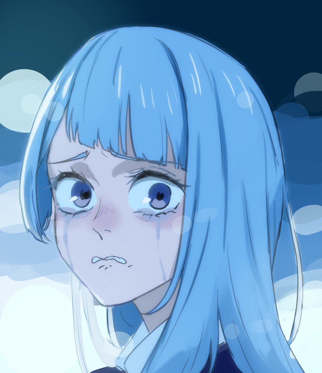 1girl solo bangs blue hair long hair crying tears  illustration images