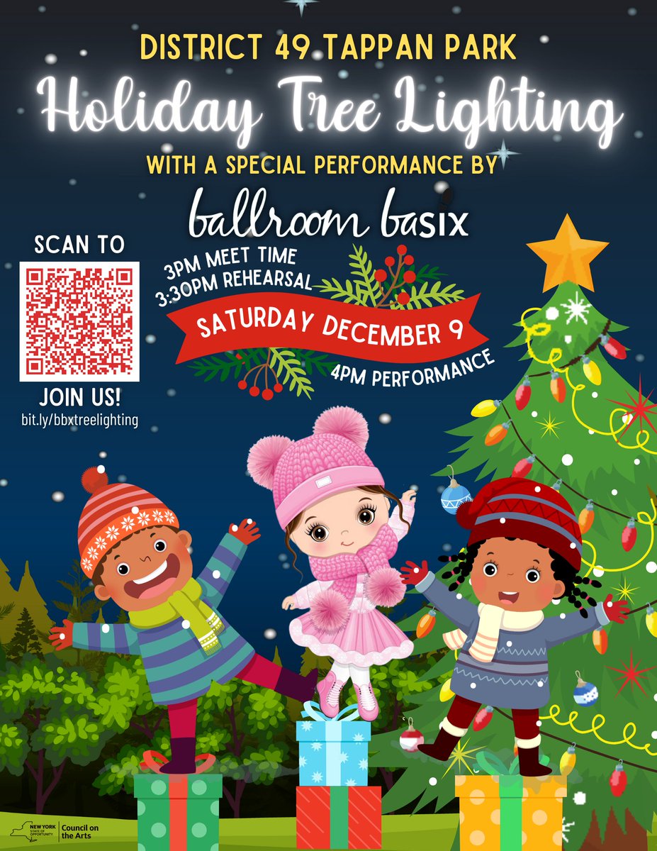 Calling all @ps19si  and @PS20PtRichmond BBX STUDENTS! Join us THIS SATURDAY at 4pm in Tappan Park for @KamillahMHanks District 49 Holiday Tree Lighting! We'd love to have you dance with us 🤩💙 Scan the QR code to register!