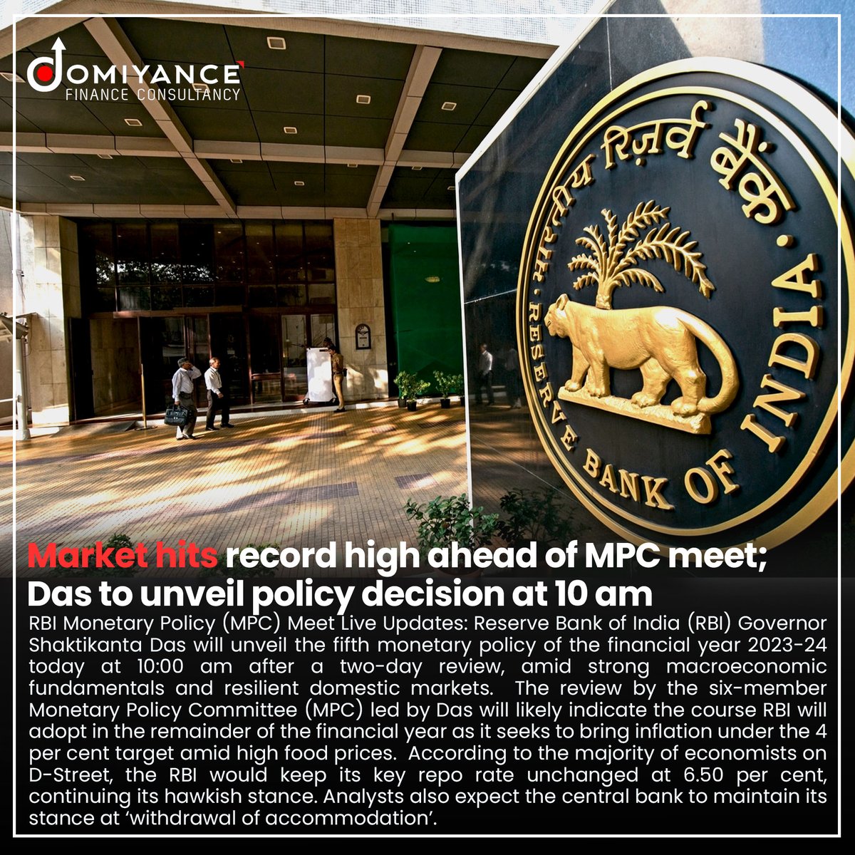 Domiyance_LLP's tweet photo. Market hits record ahead of MPC meet.
#domiyance #domiyancefinance #RBI https://t.co/enJ7BCQxEm