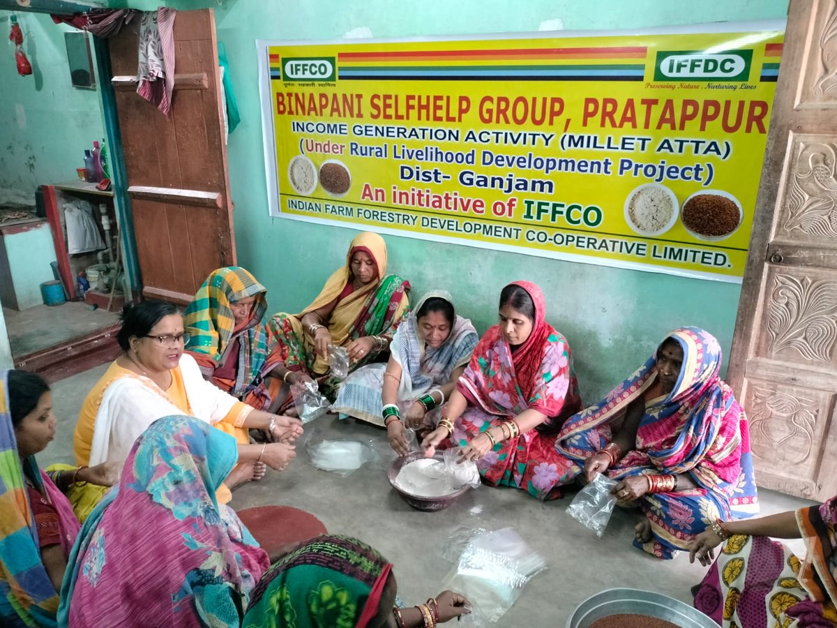 Under facilitation of #IFFDC, Binapani #SHGs Women members Started new microenterprise of Millets Flour preparation & sale of packed flour in Village Pratappur, Dist Ganjam (#Odisha) under IFFCO Rural Livelihood Development Project.
