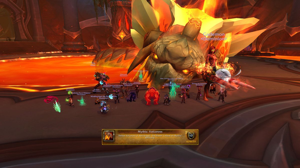 DominionWoW's tweet photo. Oh yeah, we're 3/9! Mythic Gnarlroot Plucked, Mythic Igira Speared, and Mythic Volcoross Dewormed! https://t.co/LqgWT6eryZ