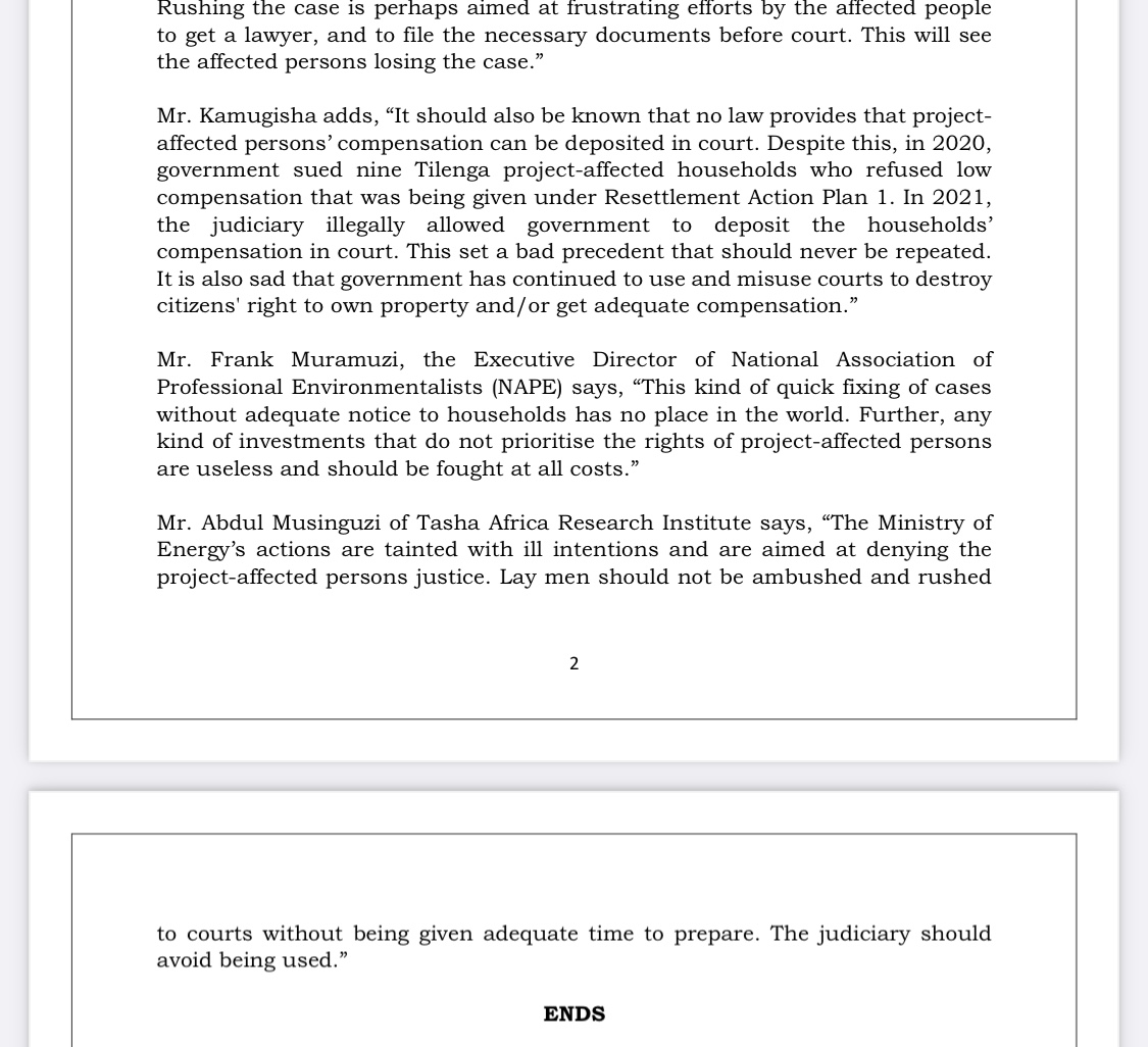 The High Court in Hoima is today set to hear a case that <a href="/MEMD_Uganda/">Ministry of Energy & Mineral Development</a> filed against 42 poor families from Buliisa district. The case was filed on Dec 4. Many families that were sued were unaware that they were. Some heard about the case on Dec 6 &amp; 7. Injustice must stop!! Read 👇