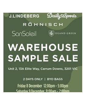UChoose Golf is hosting a pop up warehouse sale – samples by Daily Sports, Island Green, J.Lindeberg, Röhnisch and San Soliel. #UChooseGolf

popupshopsaustralia.com/event/another-…