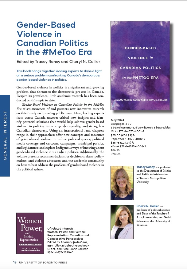 Looking forward to this book's publication by @utpress next spring. A former student and I co-authored a theoretical chapter about online abuse against diverse politicians. #womeninpolitics #cdnpoli