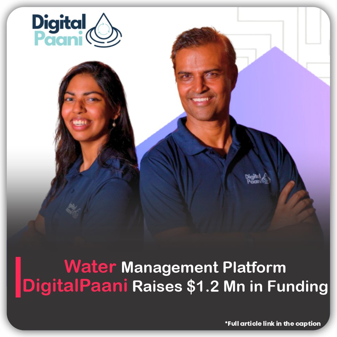 Funding of $1.2 million has been raised for water management firm DigitalPaani from Elemental Excelerator, Enzia, Peer Cheque, SAE, DevC, and Bharat Founders Fund.

Read more - viestories.com/water-manageme…

#digitalpaani #watermanagement #startup #funding