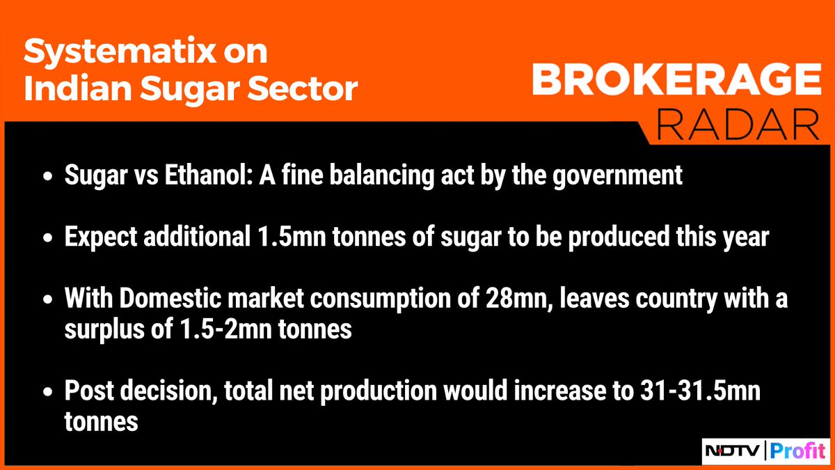 NDTVProfitIndia's tweet image. Here's what #Systematix makes of Indian Sugar Sector.        

For more, visit our Research Reports section: bit.ly/3TmMBnQ