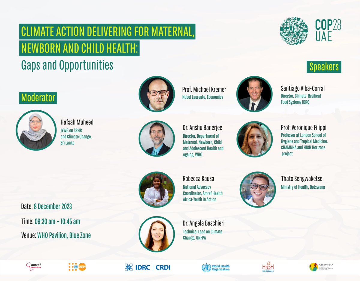 Pleased to open #COP28 event #ClimateAction Delivering for #Maternal #Newborn #ChildHealth. #ClimateChange = growing threat to health of this population - yet still underestimated &amp; underreported. It can no longer be ignored. Join the live: bit.ly/joinlivebc