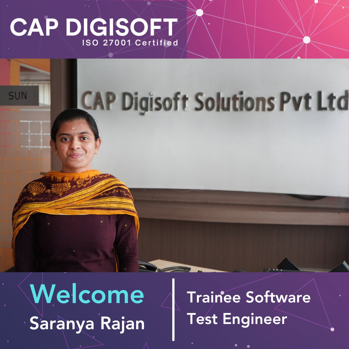 🎉 Welcome aboard, Saranya Rajan, our newest Trainee Software Test Engineer! 🚀 Joining our software family marks an exciting new chapter for both you and our company. We're absolutely thrilled to have you on board!

#SoftwareEngineering #OpportunitiesForGrowth #Collaboration