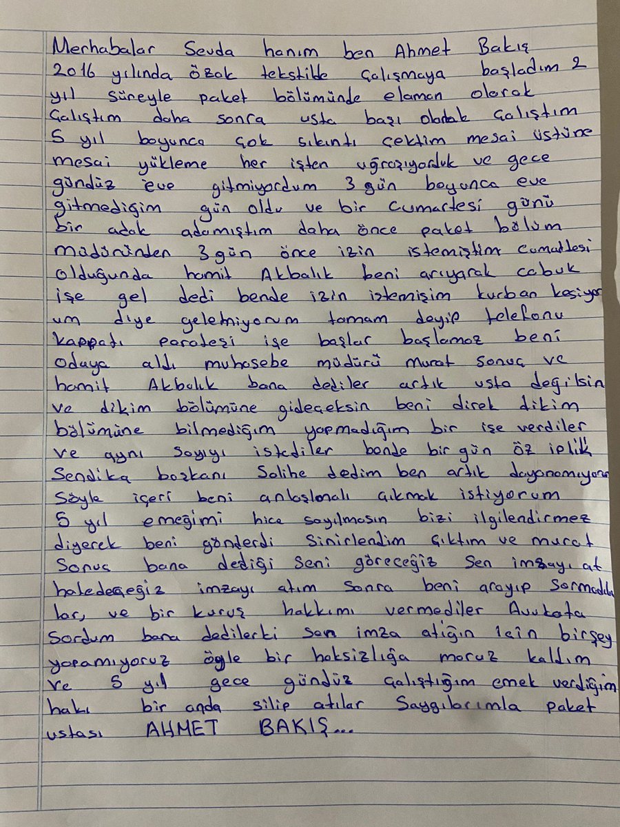 sevdakaraca's tweet photo. Özak Tekstil direnişi, fabrikada yaşanan insanlık dışı koşulları ortaya serdi. Yıllardır haksızlığa uğrayan işçilere güç verdi. 

Emeğinin hakkı için direnen işçilere, daha önce o fabrikada çalışan ve emeğinin hakkı gasp edilen işçiler de destek veriyor.

Söz sırası Ahmet ustada...

#ÖzakTekstilDirenişi