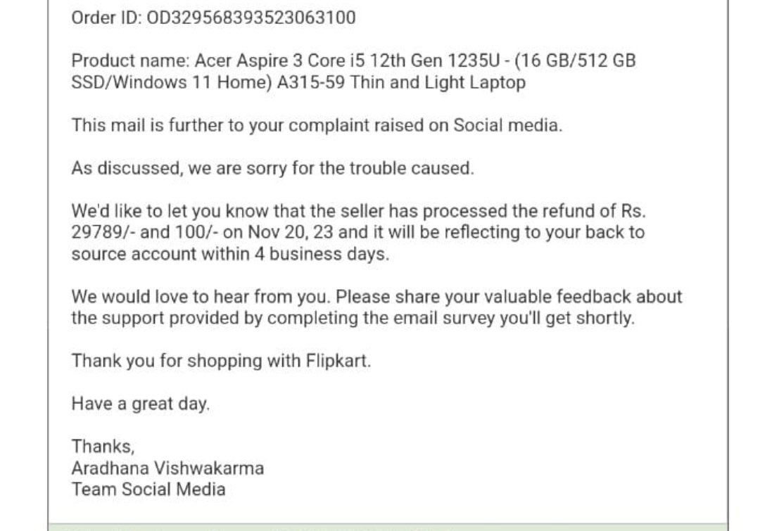 ckpalthi's tweet photo. @flipkartsupport @ndtv @republic @timesofindia @TV9Telugu @THBengaluru @jagograhakjago @_Kalyan_K @Flipkart @TimesNow @tv9kannada @IndiaToday @Cyberdost Started Big Billion Days sale 
1. Gave big discount for sale.
2.I ordered a laptop on Nov 1st with good price
 3.promised that will deliver on Nov3rd 4.waited 37days.
5.contacted CS, no response 
6.Cancelled my order without my knowledge  
it's cheating right? https://t.co/nWWX8saR59