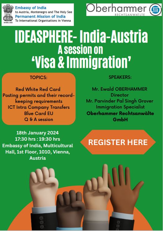 IndiainAustria's tweet photo. Join us for the 4th IDEASPHERE India-Austria Session on Visa & Immigration.
Date: 18.01.2024.
Time: 1730 -1930.
Unlock insights into the Visa & Immigration landscape of Austria. Expert speakers & valuable tips await!
RSVP now: https://t.co/2iVIOtW61W
#IDEASPHERE #IndiaAustria https://t.co/qCJdpuonlj