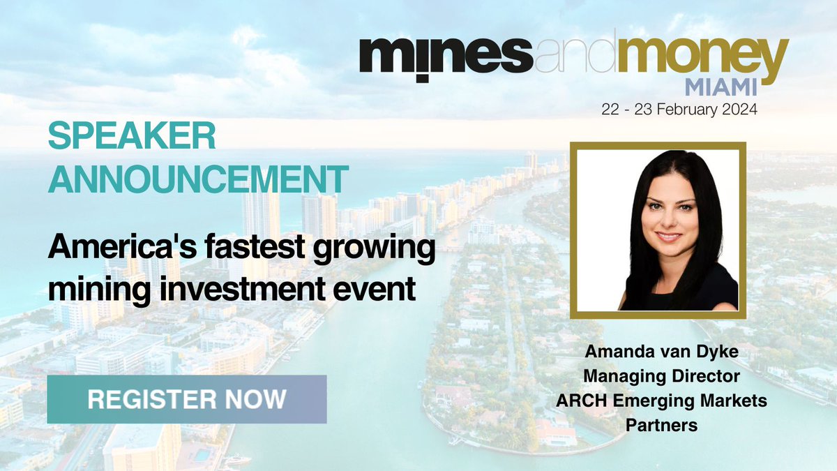 MinesAndMoney's tweet photo. Mines and Money Miami is excited to have Amanda van Dyke
Managing Director, ARCH Emerging Markets Partners 22 - 23 February 2024! 

Register your pass before 8 December 2023 to save $600 https://t.co/ZaST9NQNQC

#MinesandMoney #Miningnew https://t.co/FiaPswDWWV