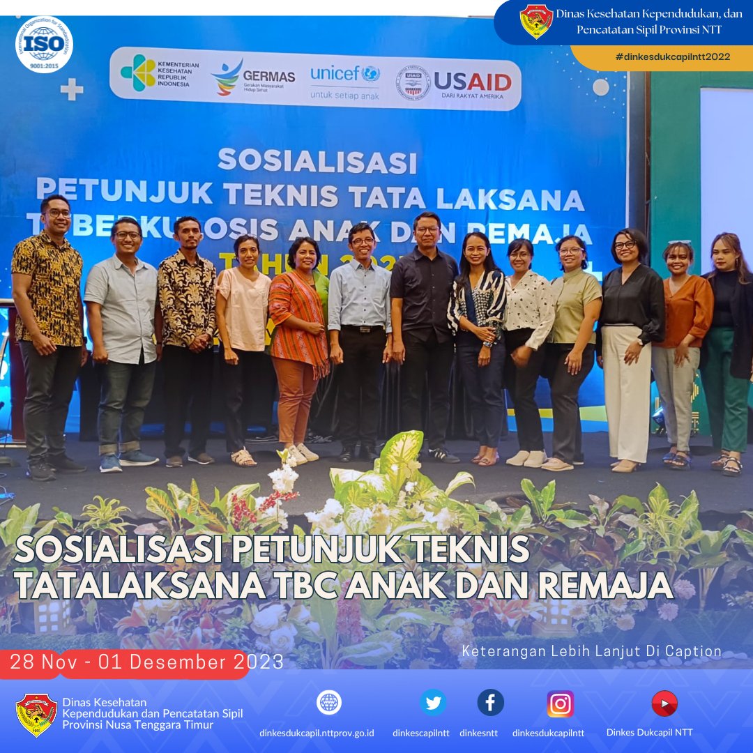 dinkesntt's tweet photo. 28 November - 01 Desember 2023 - Sosialisasi Petunjuk teknis Tatalaksana TBC Anak dan Remaja
#dinkesdukcapilntt2023 #P2PM #reformasibirokrasi #TBC #Juknis #TPT #GERMAS https://t.co/NP9Zd59rF8