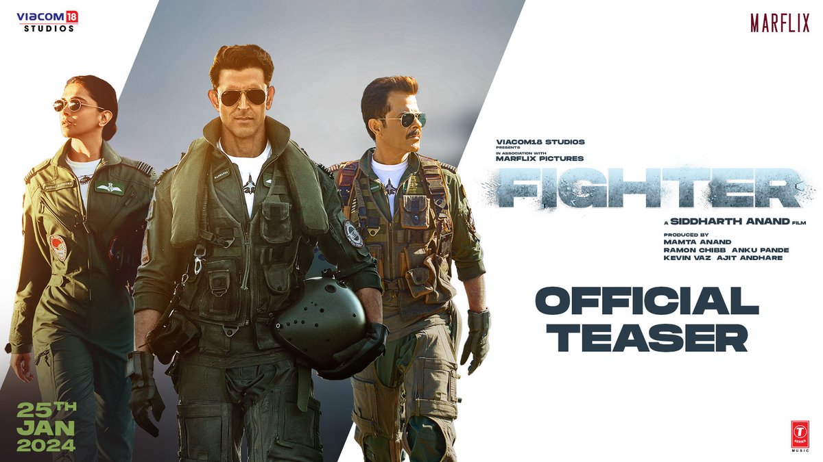 #FighterTeaser Out Now

#Fighter On 25 Jan, 2024

#HrithikRoshan, #DeepikaPadukone, #AnilKapoor #SiddharthAnand  

#FilmyKhabariya