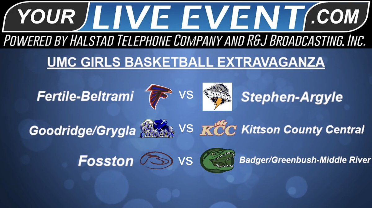 Your Live Event (@yourliveevent1) on Twitter photo UMC Basketball Extravaganza on Saturday
10 - RLC vs <a href="/shseaglesbball/">SACRED HEART BOYS BASKETBALL</a>
12 - Climax-Fisher vs <a href="/BbbChargers/">GGGChargersBBB</a>
2 - Fertile-Beltrami vs Stephen-Argyle
4 - Fertile-Beltrami vs Stephen-Argyle
6 - Goodridge/Grygla vs KCC
8 - <a href="/FHSGreyhounds/">Fosston Greyhounds</a> vs BGMR
🖥️ - yourliveevent.com
📻 - KKCQ UMC Basketball Extravaganza on Saturday
10 - RLC vs <a href="/shseaglesbball/">SACRED HEART BOYS BASKETBALL</a>
12 - Climax-Fisher vs <a href="/BbbChargers/">GGGChargersBBB</a>
2 - Fertile-Beltrami vs Stephen-Argyle
4 - Fertile-Beltrami vs Stephen-Argyle
6 - Goodridge/Grygla vs KCC
8 - <a href="/FHSGreyhounds/">Fosston Greyhounds</a> vs BGMR
🖥️ - yourliveevent.com
📻 - KKCQ