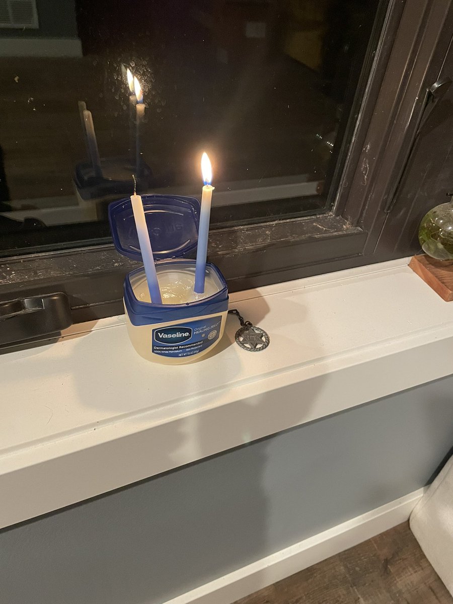 VocalVirgo's tweet image. I couldn’t find my menorah, so this was literally the only thing that I could think of that would work. I absolutely don’t want to be disrespectful, but this is literally all I could think of. #hanukkah #vaseline