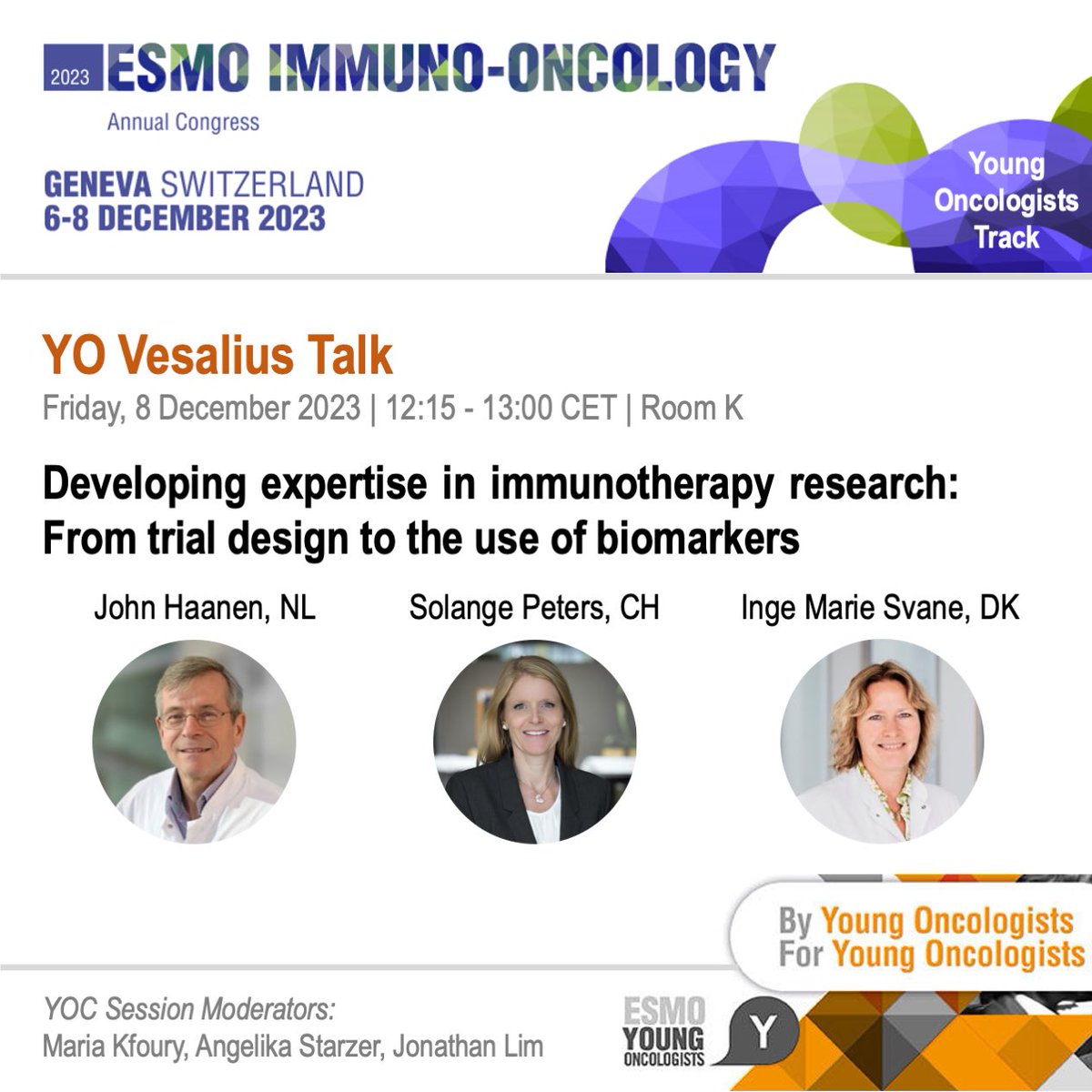 🚨 All happening in Room K today! #ESMOYOC #YoungOncologists ▪️ 09:00-10:00 - Clinical Case Discussion ▪️ 12:15-13:00 - Vesalius Talk Come join us! 🙌 #ESMOImmuno23 @myESMO