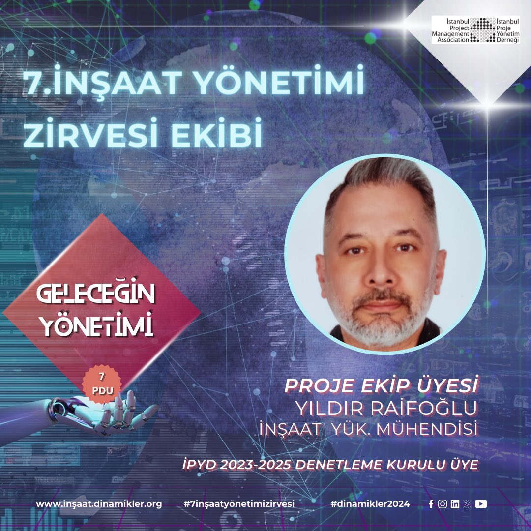 IPYDorg's tweet photo. 27 Nisan 2024 Cumartesi, Feriye Palace’da düzenlenecek İPYD 7. İnşaat Yönetim Zirvesi ekibinden Yıldır Raifoğlu’nu sizler ile tanıştırmaktan memnuniyet duyarız.
#pmp #ipyd #dinamikler #7İnşaatYönetimZirvesi #YıldırRaifoğlu @YildirRaifoglu https://t.co/2J4UQS9up4