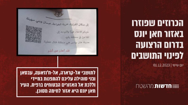 eawenews's tweet image. 🚨 IDF Update: IDF issues leaflets in Khan Yunis, Gaza's south, urging residents to move to safe zones in Rafah. Safety precautions underway. 📢🕊️ #IDFAlert #GazaSecurity #SafetyFirst 🇮🇱