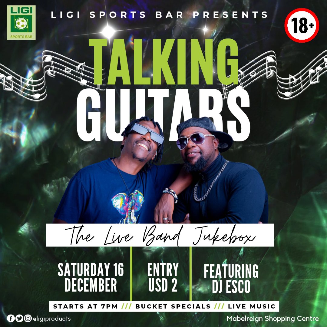 Talking Guitars live at LIGI Mabelreign. Don't miss out! 

📍Mabelreign shops
Saturday 16 December 

#liveshow #harare #zim #talkingguitars #music