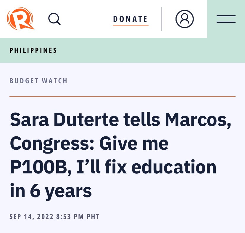 <a href="/inquirerdotnet/">Inquirer</a> In 2022, Sara asked for 100B more on top of the 710B budget of DepEd for 2023.

No rationale provided for the amount. NO specifics, NO detailed plans.

I don’t think she got it, but nothing much has changed in terms of specific plans to address learning poverty. Still nothing.