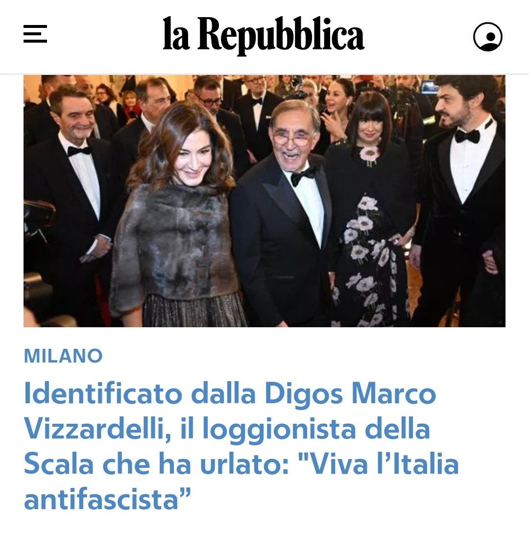Viva l'Italia antifascista!!✊
Quando verrà la Digos a identificarmi?
#PrimaScala 
#DonCarlo 
#Digos 
#VivalItaliaAntifascista ✊
#MarcoVizzardelli