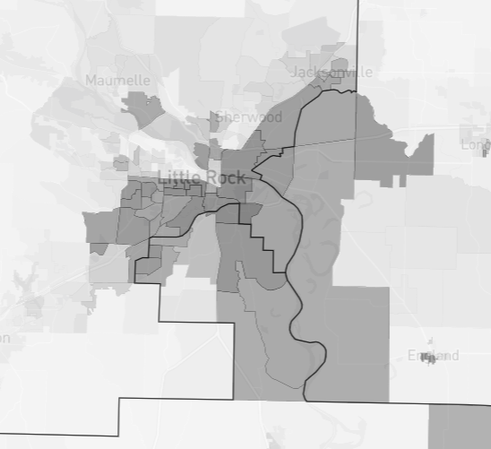 twizzyu's tweet photo. This is what the VRA lawsuit in Arkansas is over btw it's not about making a majority Black district. It's ensuring that the Black parts of Little Rock aren't split between 3 districts https://t.co/3SPrplJ1Aq