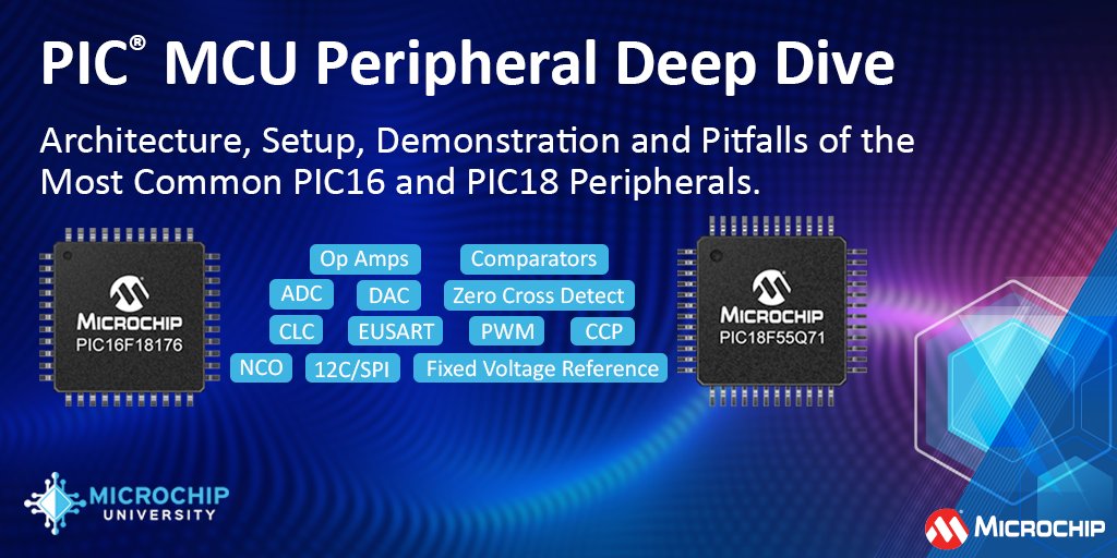 Designing with PIC® MCUs? Learn about the architecture and project setup of the most common on-chip peripherals. Register for this FREE Microchip University class: mchp.us/45PMFjq. #embeddedsystems #engineering #innovation