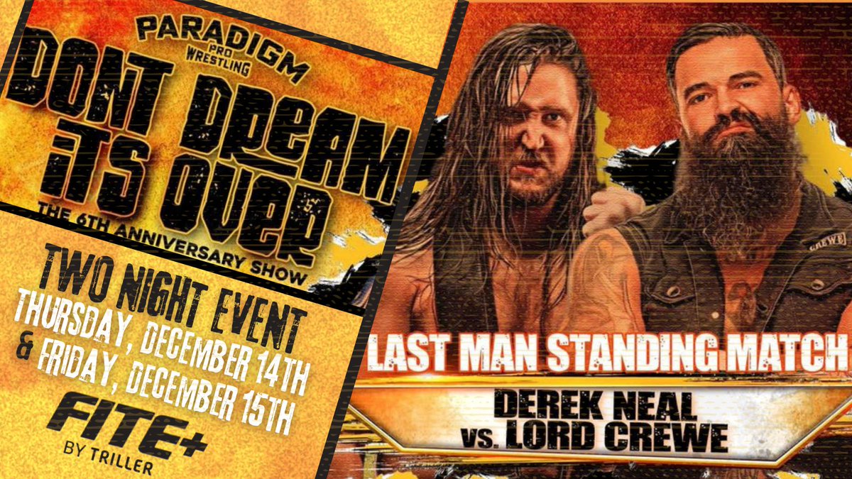 ParadigmProWres's tweet photo. We're back again TONIGHT on @FiteTV's #FITEPlus with #PPWDream at 8PM ET / 5PM PT!
This show has our 1st recognized World title match as @SugarDunkerton defends the Pan Afrikan World Diaspora Championship against @JosephAgame + @FilthyTomLawlor's 1st 60 Minute Ironman Match! https://t.co/1y88W40Bfu