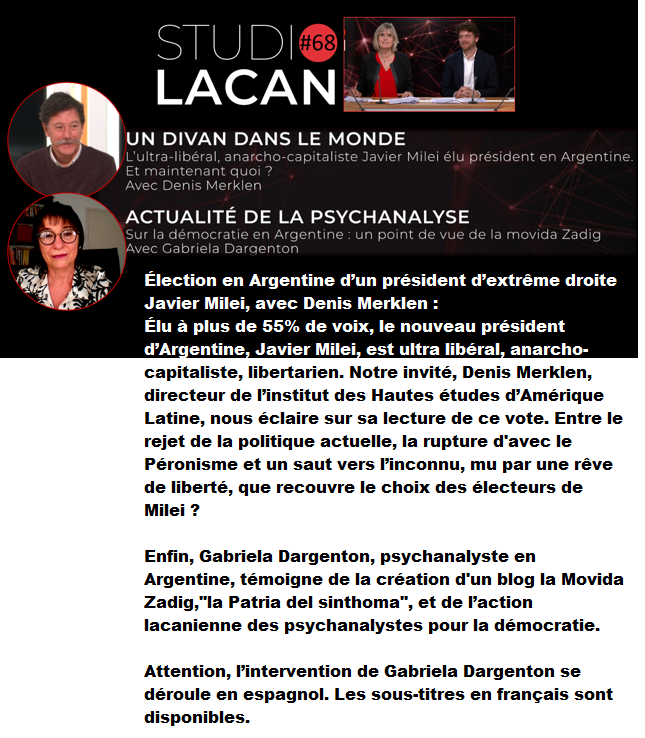 acf_capa's tweet photo. Ce soir 18H30 #StudioLacan - Emission 68

Élection en Argentine d’un président d’extrême droite Javier Milei avec Denis Merklen et Gabriela Dargenton

(Sous-titres disponibles) https://t.co/PIvWHuV1sf