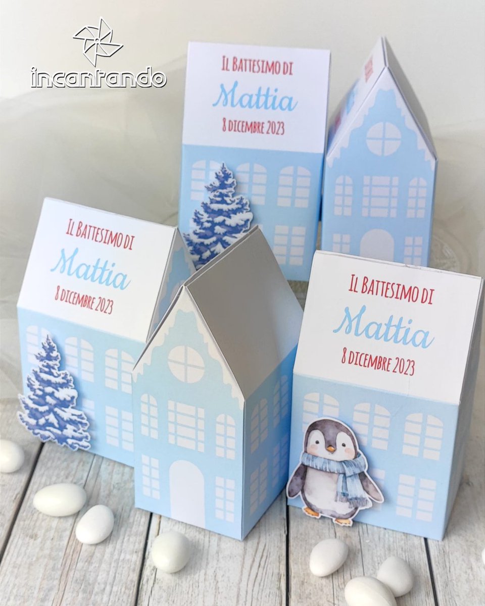 incantando's tweet photo. Tante #casette che formano un #villaggioinvernale per il #battesimo di Mattia
#scatolinecasetta per #battesimobimbo a #temanatalizio
#xmas #housebox for #boybaptism https://t.co/S0tDUVL6KK