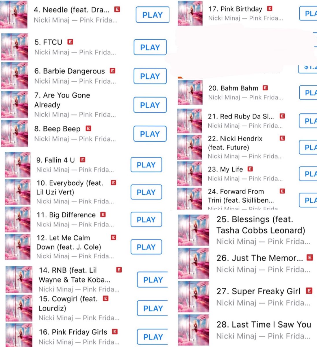 Every track on #PinkFriday2 is currently occupying the top 28 on US iTunes.