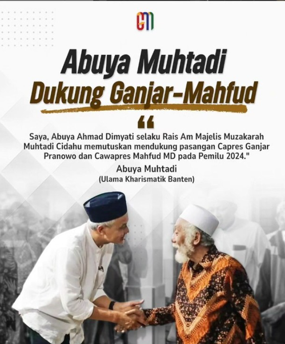 BaliGanjar's tweet photo. Semoga dukungan dari salah satu paku bumi Banten, Abuya Muhtadi kepada Pak Ganjar dan Prof Mahfud menjadikan berkah untuk Indonesia, untuk kita semua.  UlamaBersatu Ganjar Mahfud Pemimpin Idaman Ulama https://t.co/JwgJFyff7f