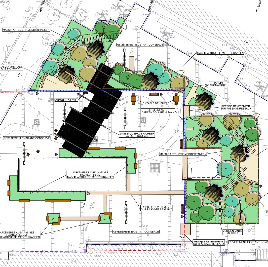 DavidLaMars's tweet photo. L'aménagement et la végétalisation de la problématique Place de l'Honnêteté se préparent avec des jeux, des bancs, une pergola et un programme généreux de plantation de "massifs arbustifs méditerranéens". 2000m2 de revêtement existant à retirer 
#Marseille #Soleam #Déminéraliser https://t.co/gpJ61K915P
