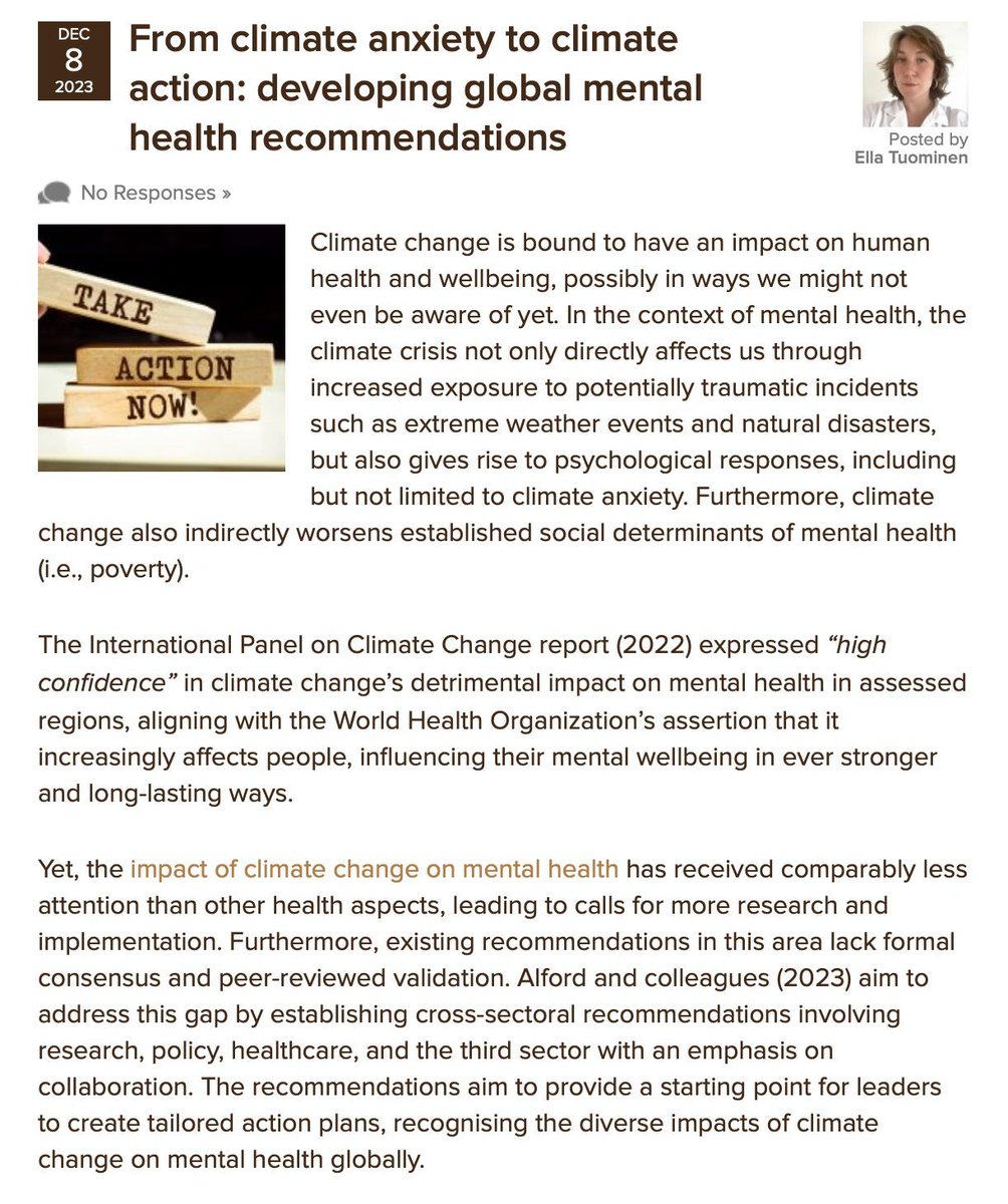 Today @EllaWTuominen considers new global recommendations for action on climate change and mental health across sectors including healthcare, research, policy, and third sector organisations nationalelfservice.net/?p=181800 #MentalHealth #COP28UAE