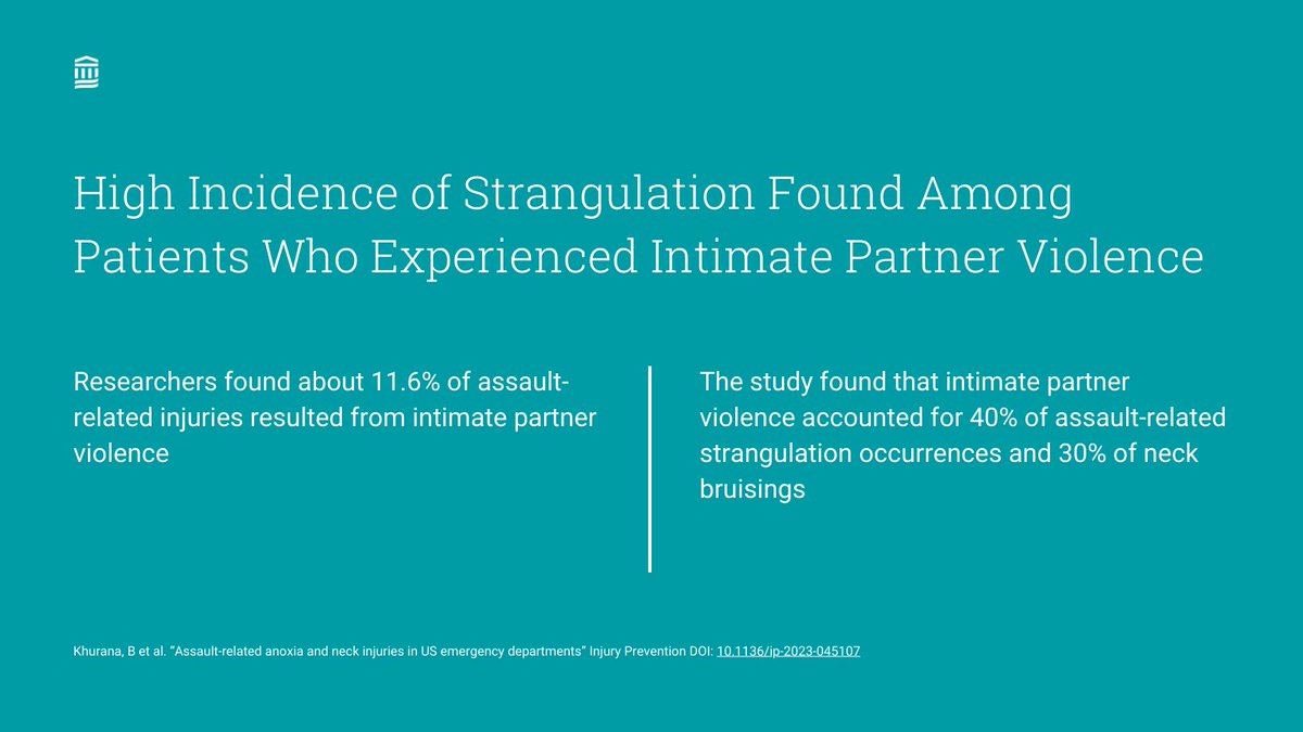 A recent study from @BrighamWomens researchers highlights the prevalence of strangulation in patients and victims. The findings shed light on the alarming issue and are published in @IP_BMJ. Read more: buff.ly/48swslj @KhuranaBharti