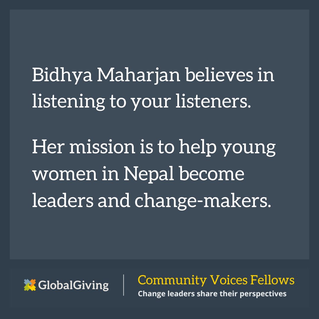 GlobalGiving Community Voices Fellow Bidhya Maharjan is a believer in listening to your listeners and her work utilizes social media as a venue for impactful real-life and virtual conversations. Stay tuned for op-eds Bidhya will author as a Fellow. bit.ly/3GRYnPH