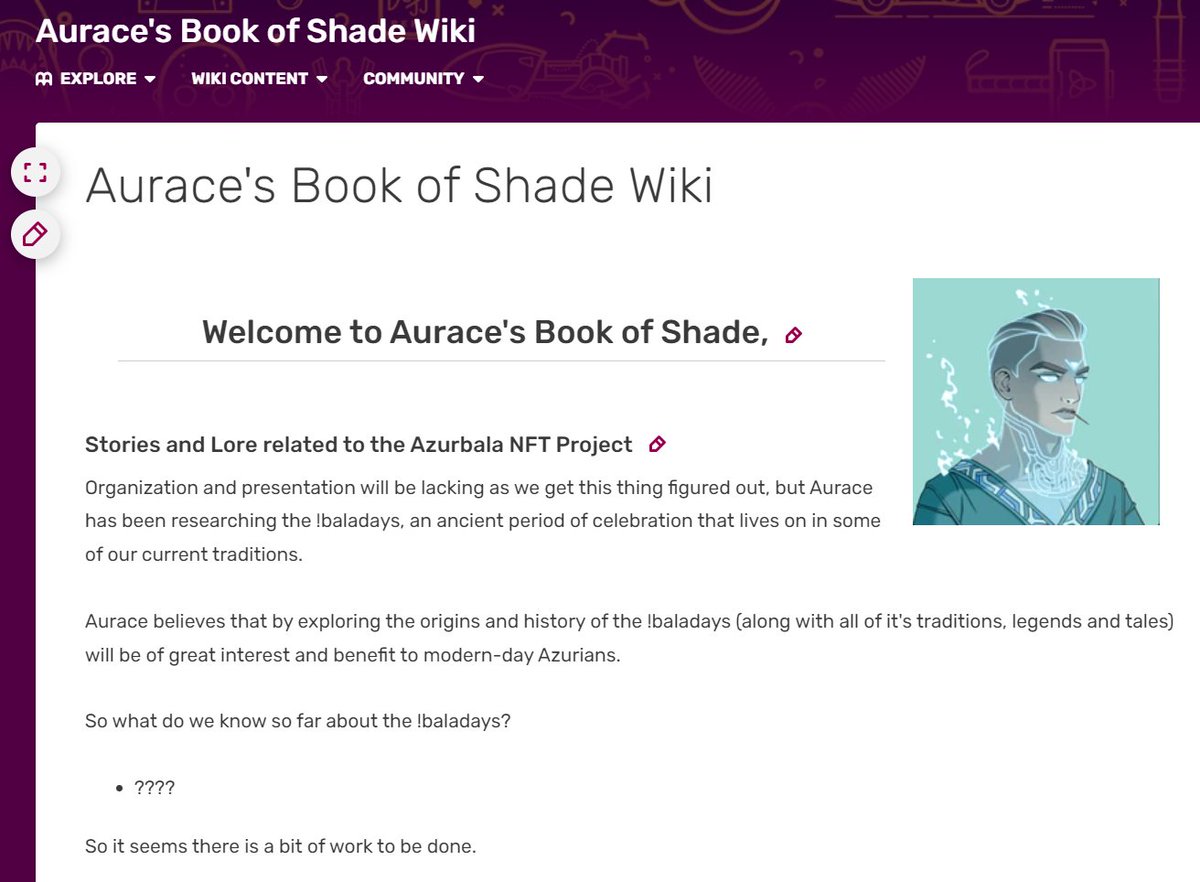 Will be throwing a bunch of different things against the wall the next few months to see what sticks. I hope this one does. An <a href="/azurbala/">Azurbala</a> wiki run by Aurace the Unnamed. He's currently researching the !baladays.
azurbala.fandom.com/wiki/Aurace%27…