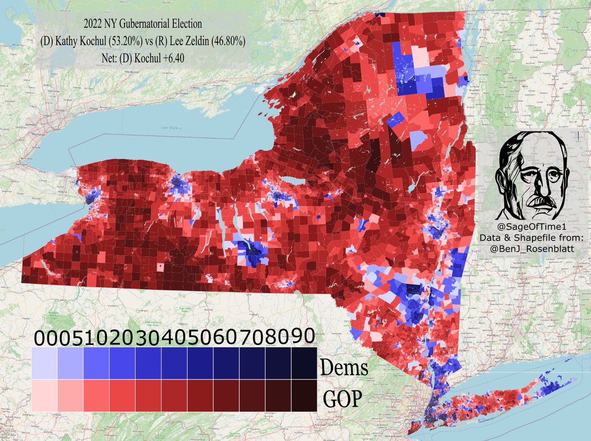 The 2022 NY Gubernatorial election, all credit and Thanks for the Data and Shapefile goes to @BenJ_Rosenblatt.