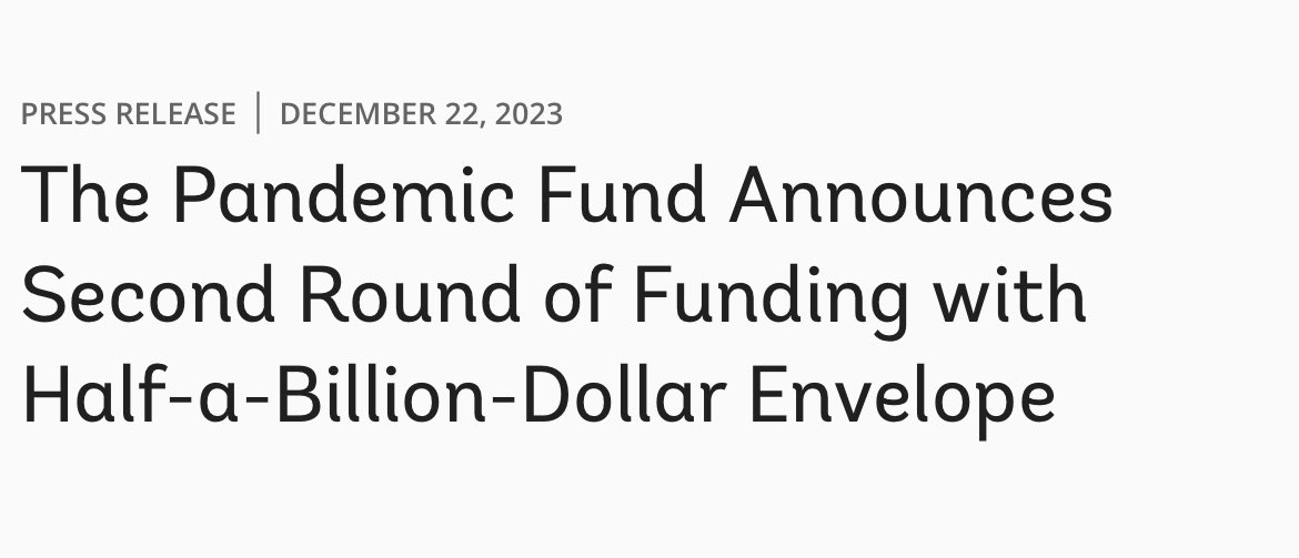The #PandemicFund’s Board approved $500M for its 2nd round of funding to help LMICs scale up efforts to better prepare for future pandemics. Eligible countries, Regional Entities & Implementing Entities are invited to submit proposals starting in late Feb wrld.bg/lGo250QlzQV