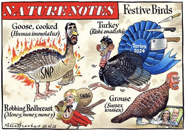 Peter Brookes on #NatureNotes #Christmas #RishiSunak #PrinceHarry - political cartoon gallery in London original-political-cartoon.com