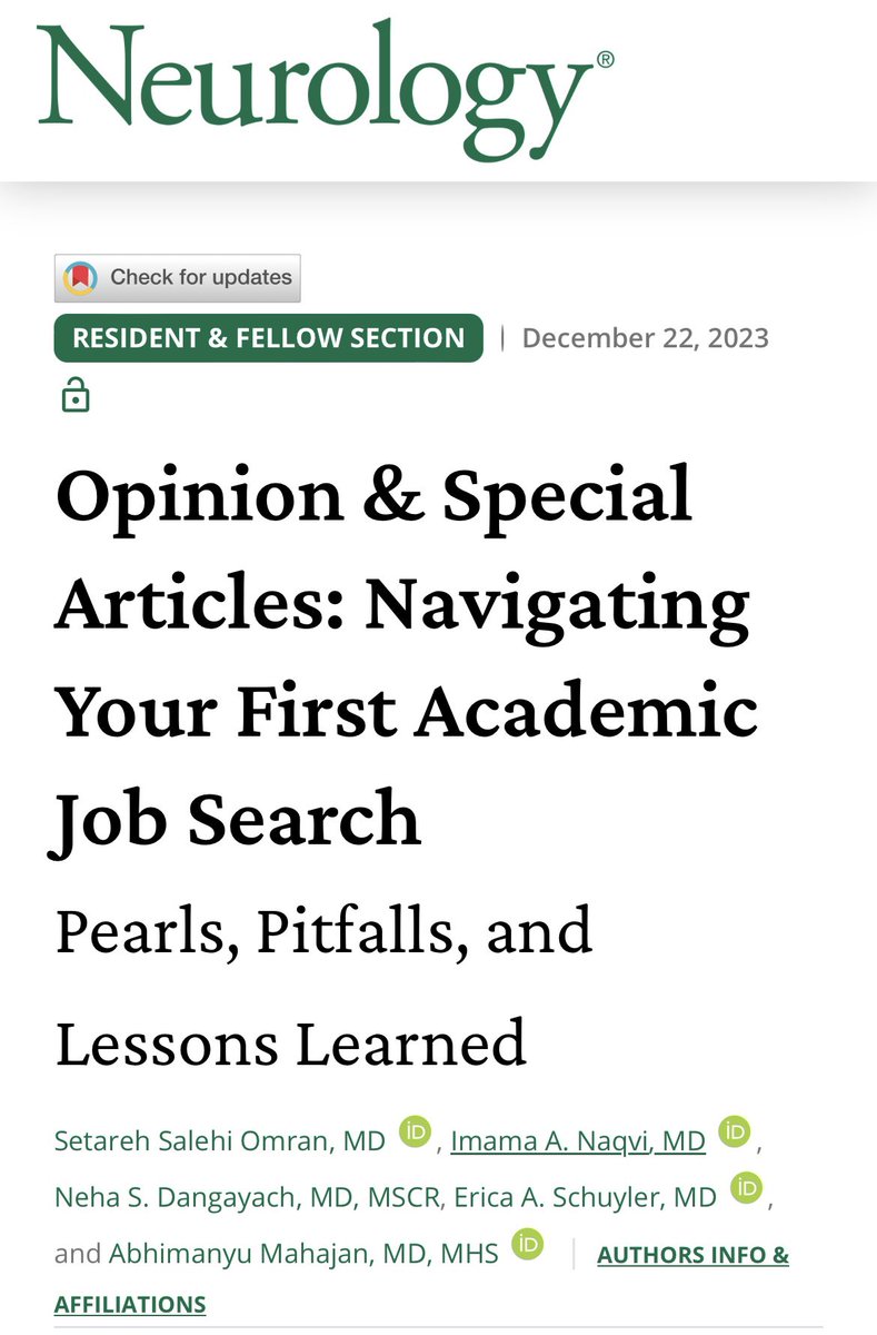 Finally at the end of training and planning to apply/ interviewing for academic jobs? Our article on the forest and the trees of an academic job search is finally out @GreenJournal. Includes approach for IMGs. P.S. Supplementary data Link: neurology.org/doi/pdf/10.121…