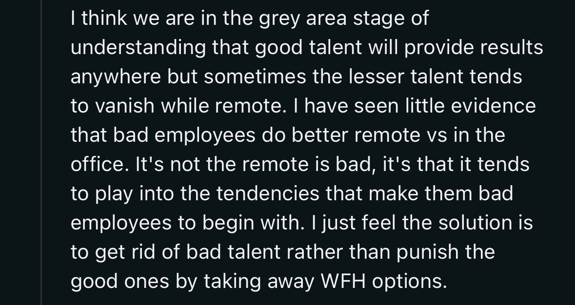 One of the smarter comments on remote work From Reddit