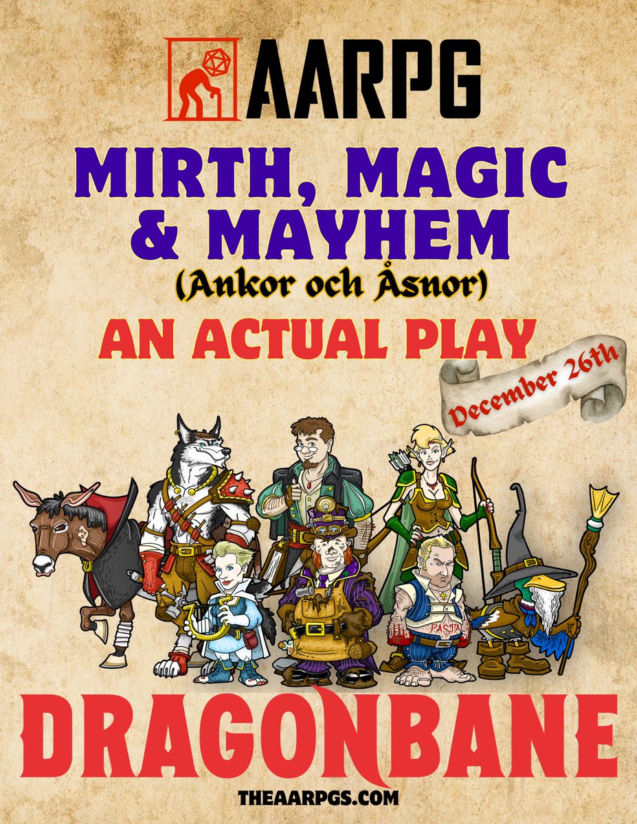 Nathan DCU - AARPG Podcast - (@tatooineunited) on Twitter photo December 26th!
Are you ready to experience the new Dragonbane RPG from <a href="/FreeLeaguePub/">Free League Publishing</a> ?
If you’re looking for a fast-playing yet tactical fantasy AP played by a cast of talented long time friends and featuring a cinematic soundscape, you’re in the right place!
📺&🎧🔗 in bio December 26th!
Are you ready to experience the new Dragonbane RPG from <a href="/FreeLeaguePub/">Free League Publishing</a> ?
If you’re looking for a fast-playing yet tactical fantasy AP played by a cast of talented long time friends and featuring a cinematic soundscape, you’re in the right place!
📺&🎧🔗 in bio