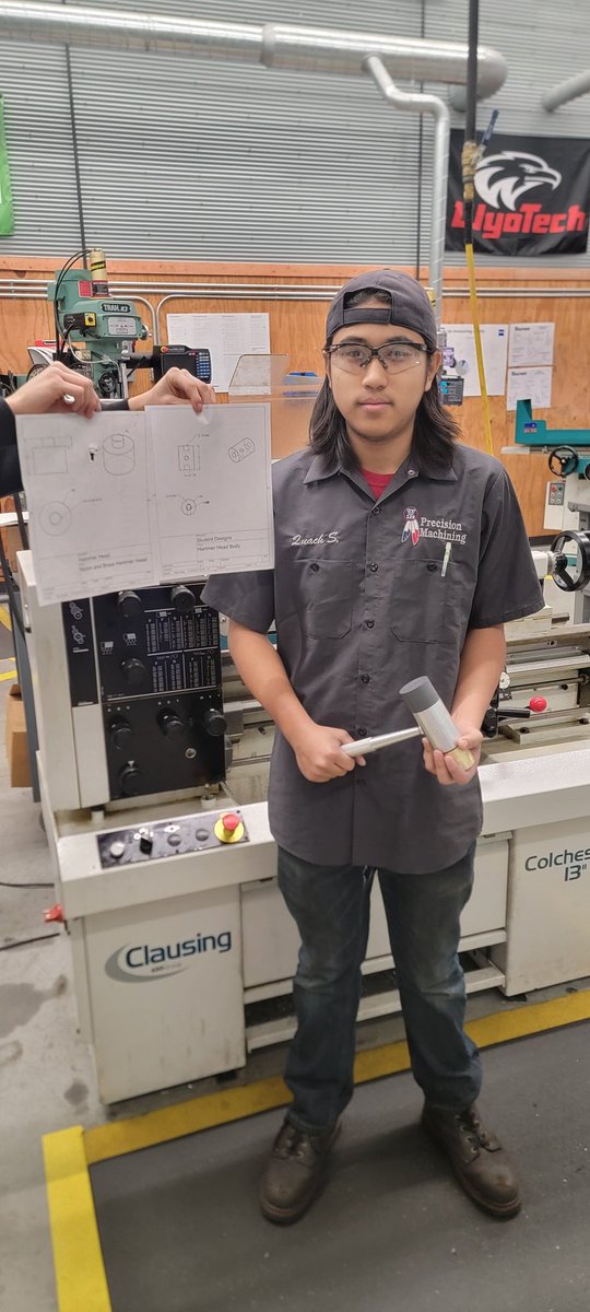 Welding 2 & PM&M 1 senior Sean Quach coming through with his own Machinist Hammer. Designed using @adskFusion and completed on a Clausing lathe. 
#GSD #weisnercenter #precisionmachining #mathatwork 
@sd129 @WASkillsUSA