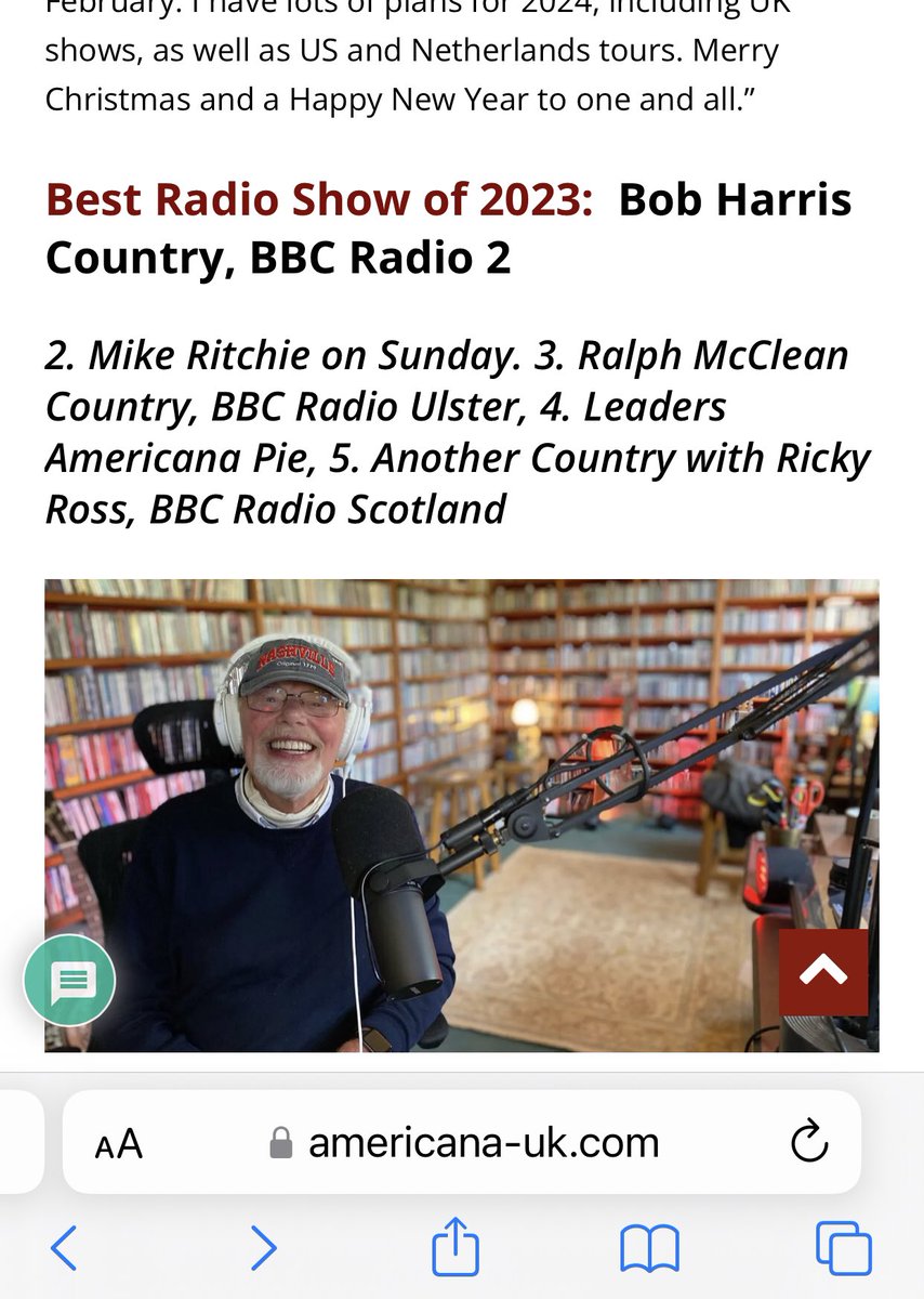 Thanks so much to everybody who voted for me in the big @americanaUK end of year poll. What an honour to be in the same league as The Don of music broadcasting himself @WhisperingBob and such excellent broadcasters as @MikeRitchiePR @leader_music & @rickyaross Thank you!